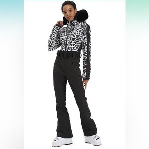 GSOU ski snow suit- one piece- animal print top with black bottom- NWT